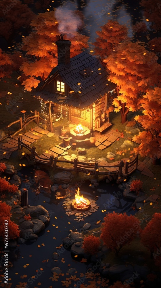 House in the forest. AI generated art illustration.
