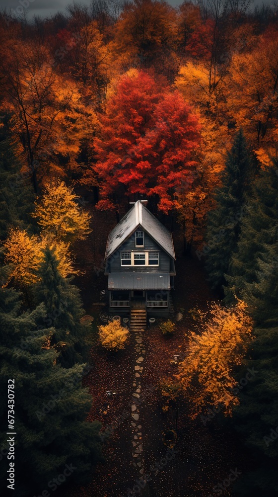 House in the forest. AI generated art illustration.