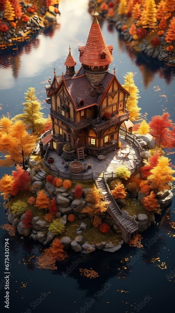 House in the forest. AI generated art illustration.