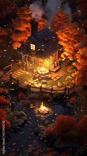 House in the forest. AI generated art illustration.
