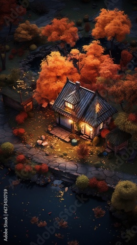 Obraz na płótnie House in the forest. AI generated art illustration. w salonie
