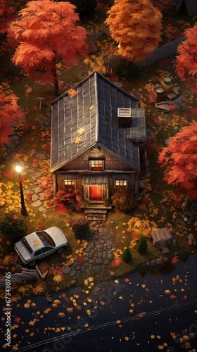 House in the forest. AI generated art illustration.