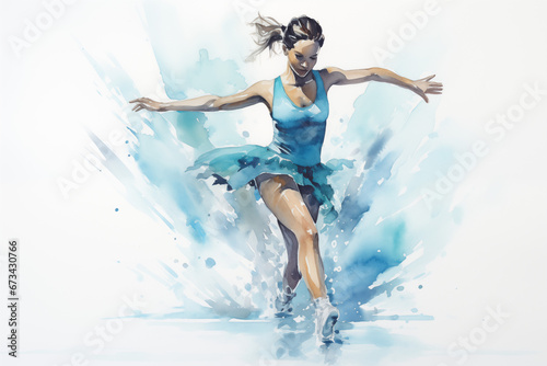 Exhilarating Dance Performance in Nature Watercolor Painting Ice skating