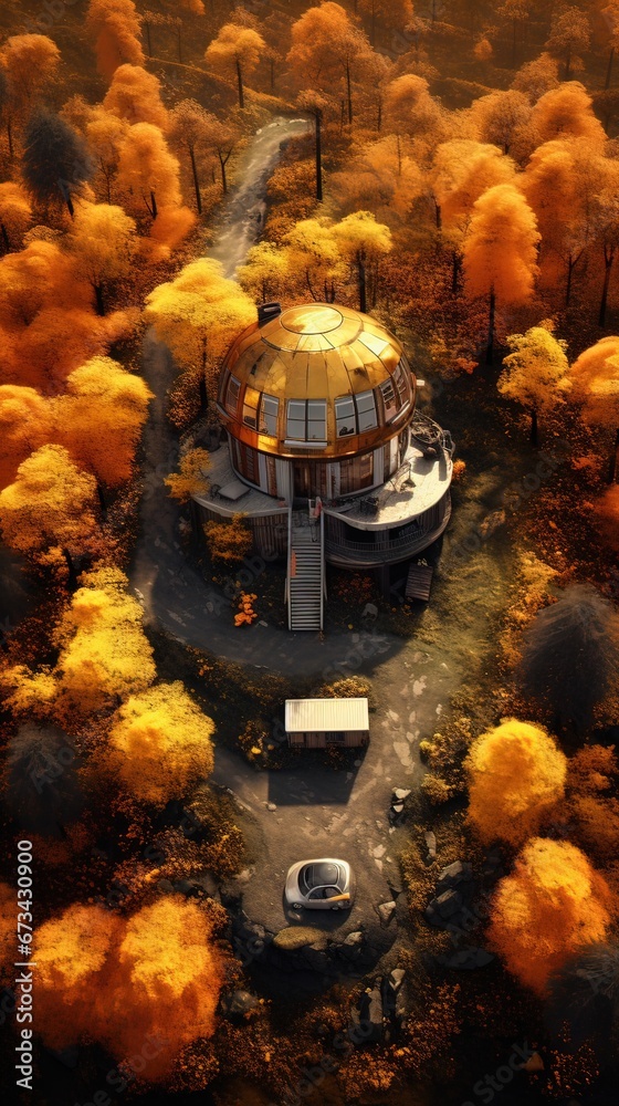 House in the forest. AI generated art illustration.