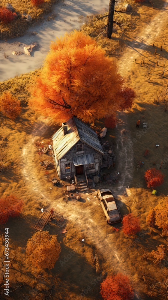 House in the forest. AI generated art illustration.