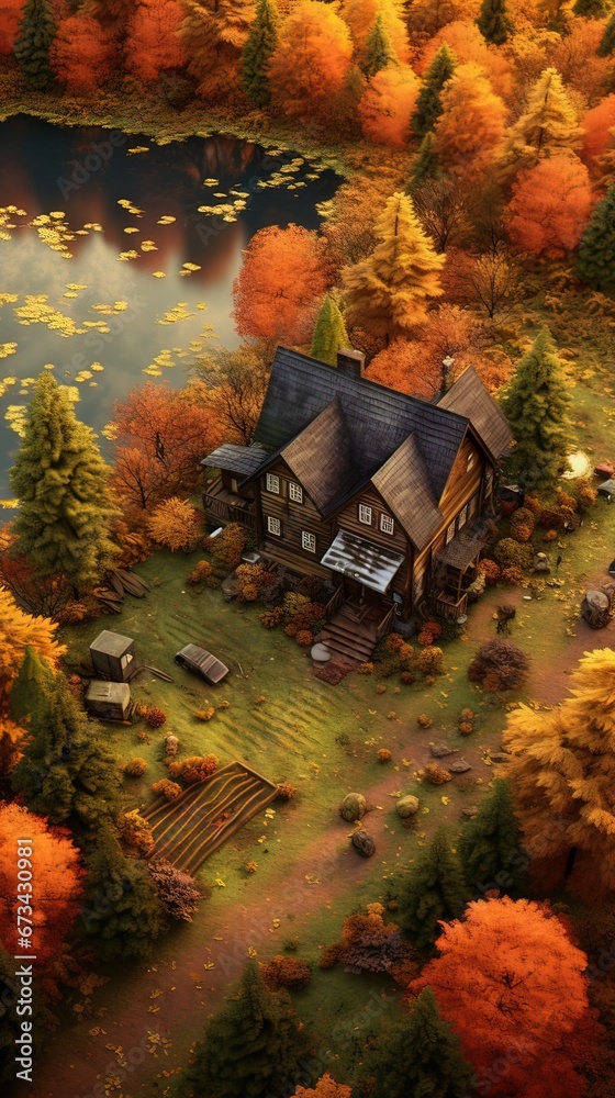 House in the forest. AI generated art illustration.