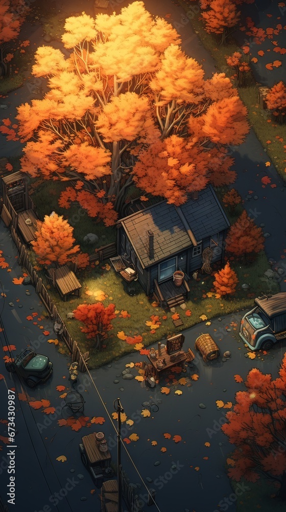 House in the forest. AI generated art illustration.