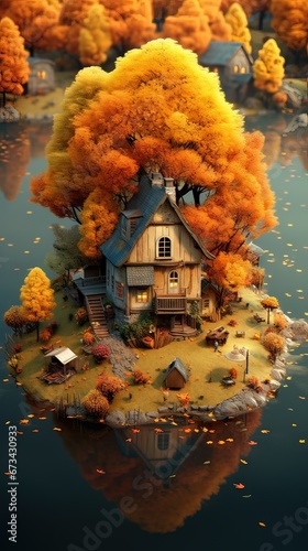 Obraz na płótnie House in the forest. AI generated art illustration. w salonie