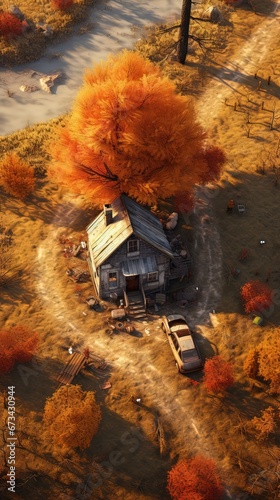 House in the forest. AI generated art illustration.