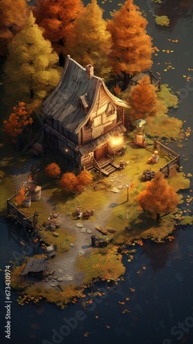 Obraz na płótnie House in the forest. AI generated art illustration. w salonie