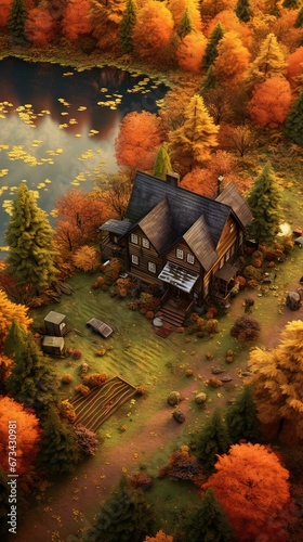 Obraz na płótnie House in the forest. AI generated art illustration. w salonie