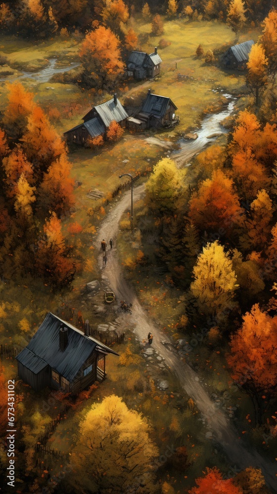 House in the forest. AI generated art illustration.