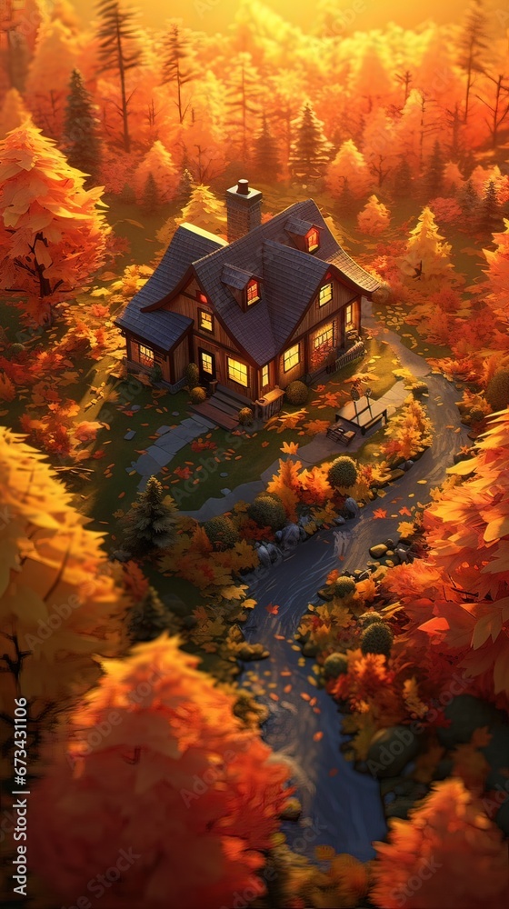 House in the forest. AI generated art illustration.