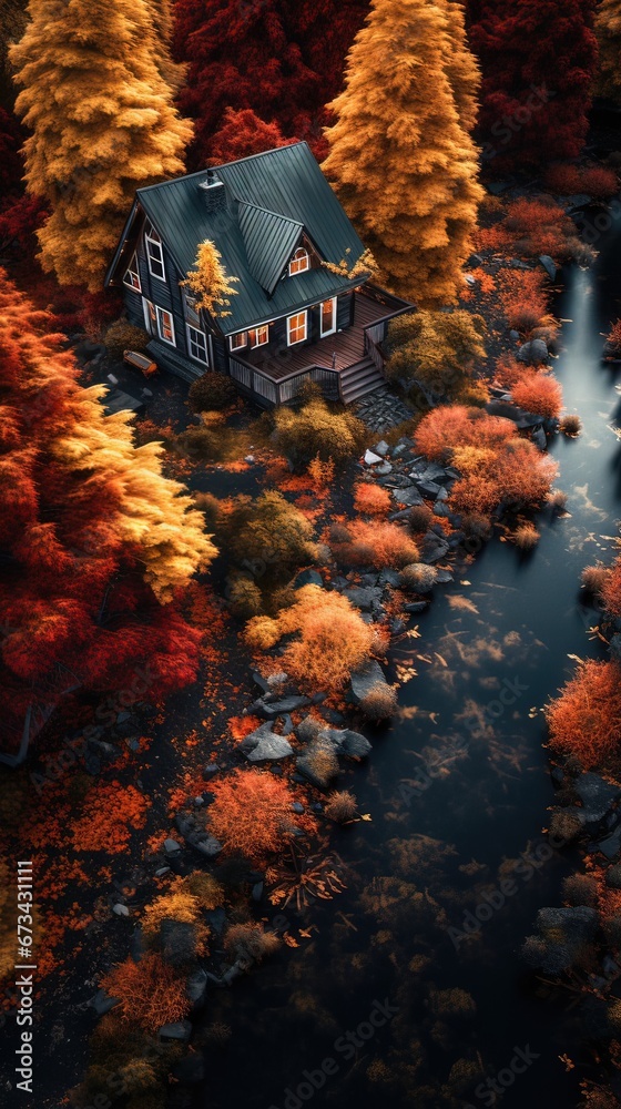 House in the forest. AI generated art illustration.