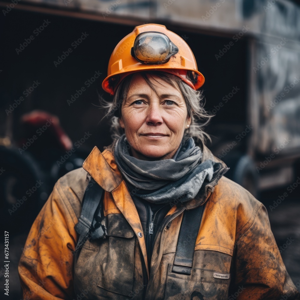 Fototapeta premium portrait of a woman workers at the mountain mine