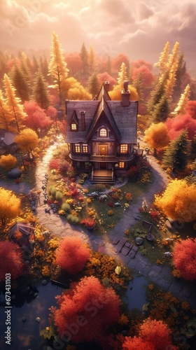 Obraz na płótnie House in the forest. AI generated art illustration. w salonie
