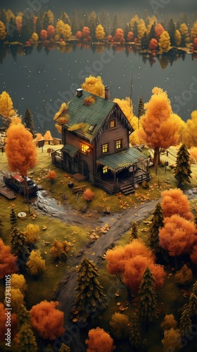 Obraz na płótnie House in the forest. AI generated art illustration. w salonie