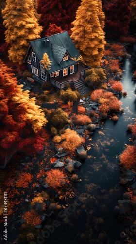 Obraz na płótnie House in the forest. AI generated art illustration. w salonie