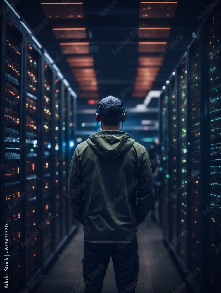 Hacker is in the server room to steal the hidden datas. Hacker is in the server room to steal the hidden datas.