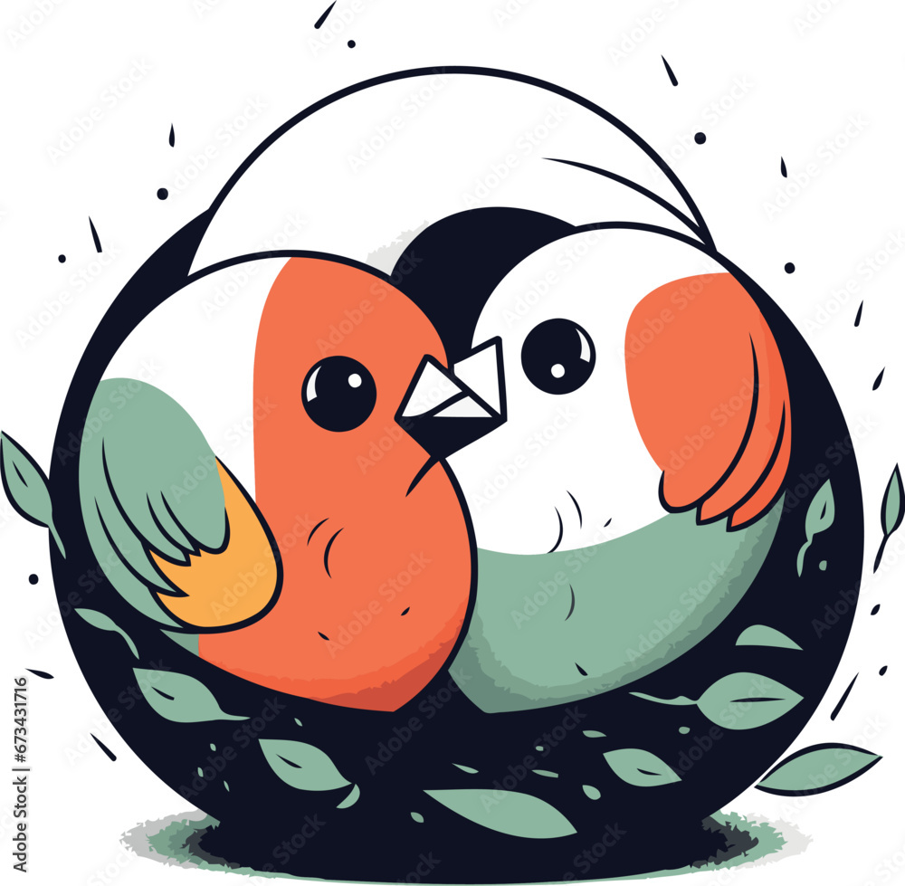 Hand drawn vector illustration of a cute cartoon bullfinch in a nest. Hand drawn vector illustration of a cute cartoon bullfinch in a nest.