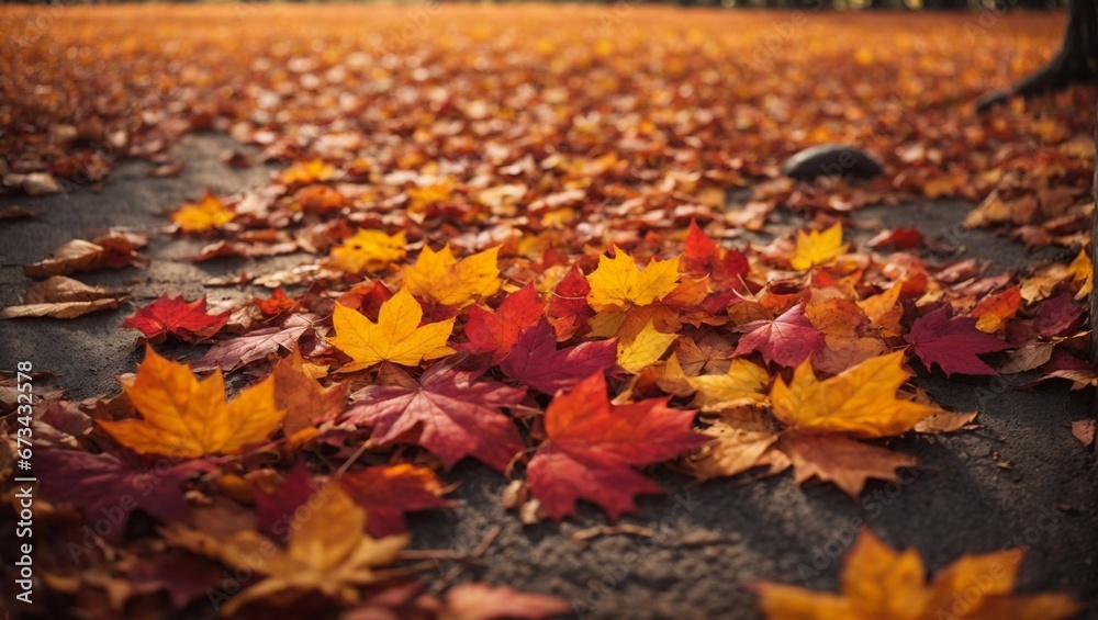 Autumn Leaves Covering the Ground in Seasonal Splendor. Generative AI