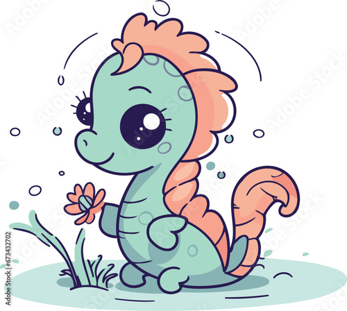 Cute cartoon seahorse. Vector illustration isolated on white background.
