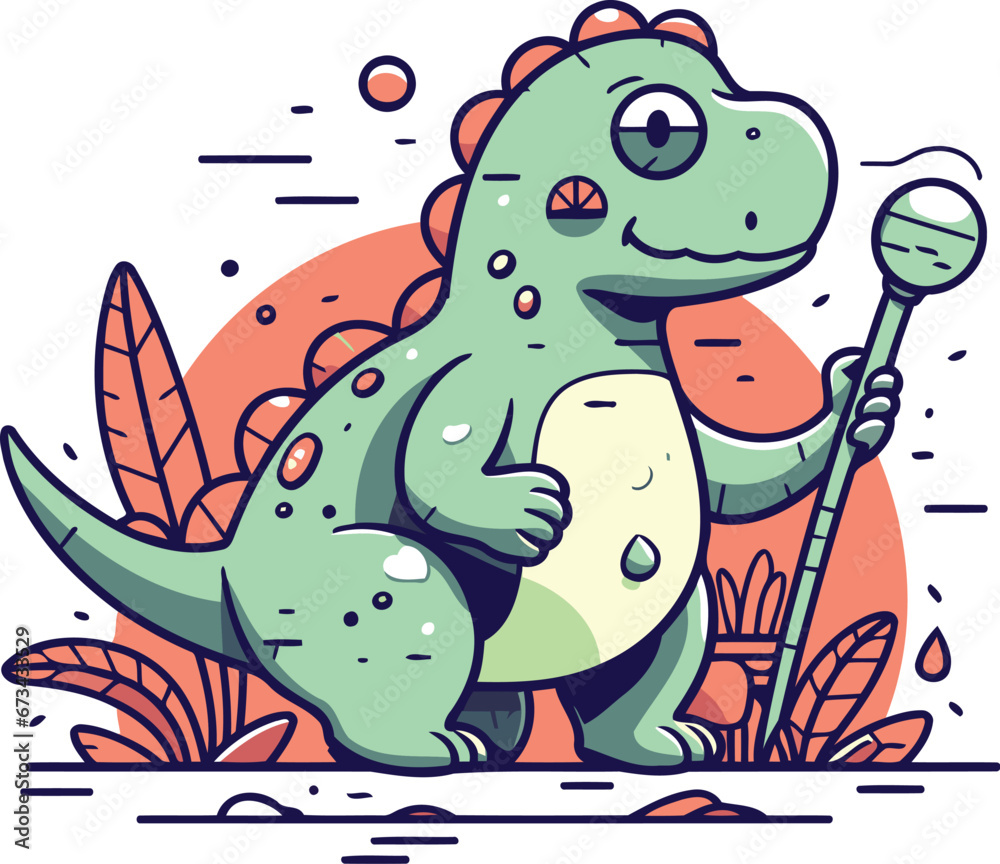 Obraz premium Cute dinosaur in cartoon style. Vector illustration for childrens design.