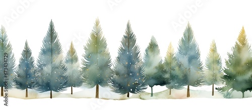 A continuous design of Christmas trees painted with watercolors ideal for New Year s paper