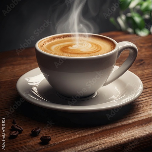   offee cup with fresh coffee. Advertising concept.