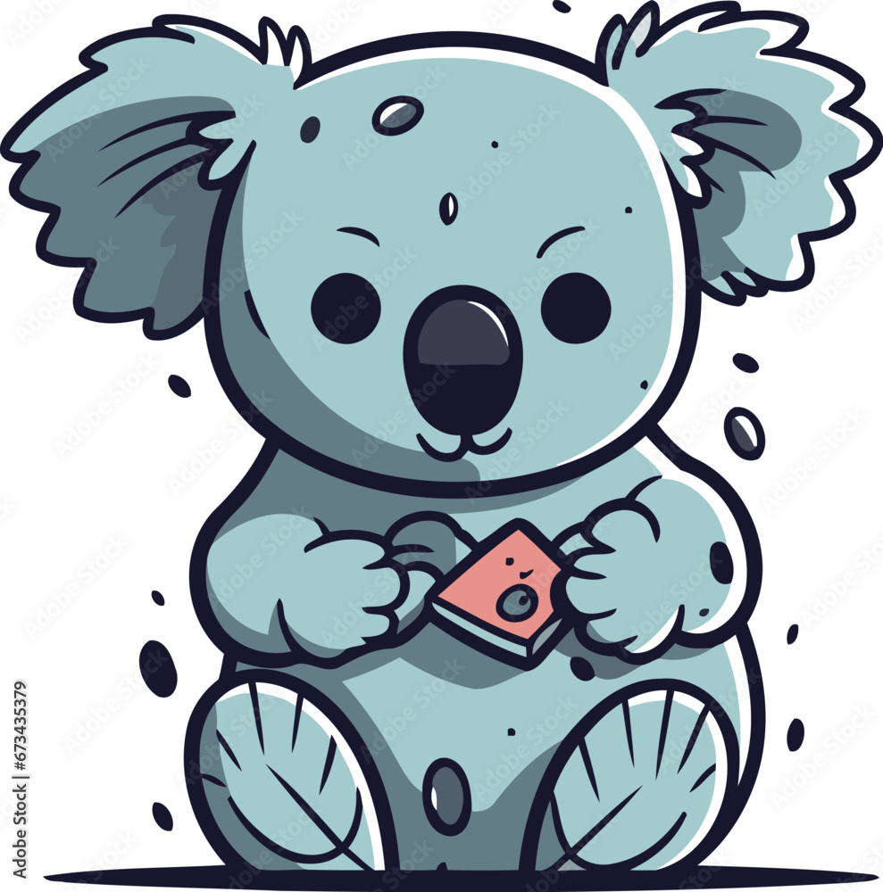 Fototapeta premium Cute cartoon koala bear with a ticket. Vector illustration.