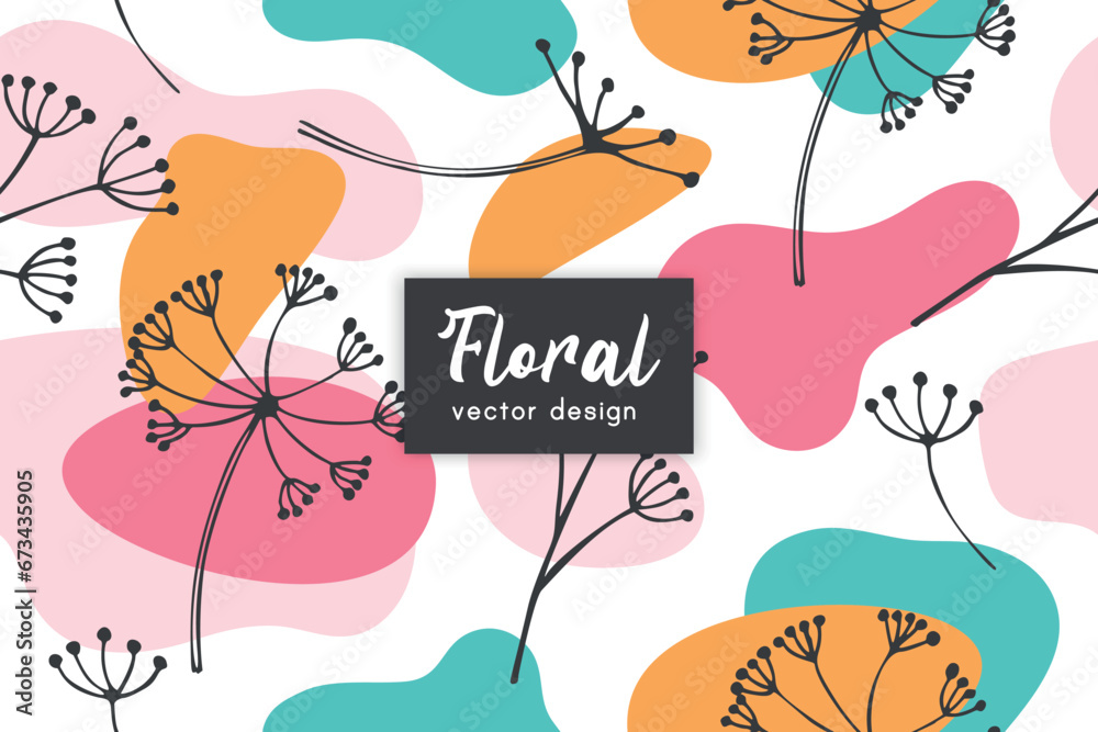 Fototapeta premium eamless pattern with hand drawn abstract shapes and floral elements. Vector illustration. background design template