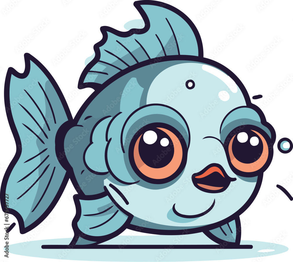 Fototapeta premium Cute cartoon fish. Vector illustration. Isolated on white background.