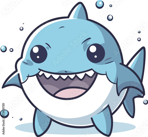 Cute shark cartoon. Vector illustration of a cute smiling shark.