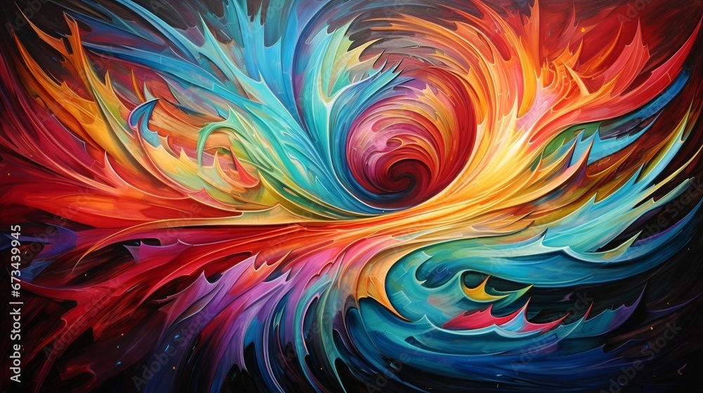 a captivating and colorful whirlwind, a masterpiece of abstract artistry.