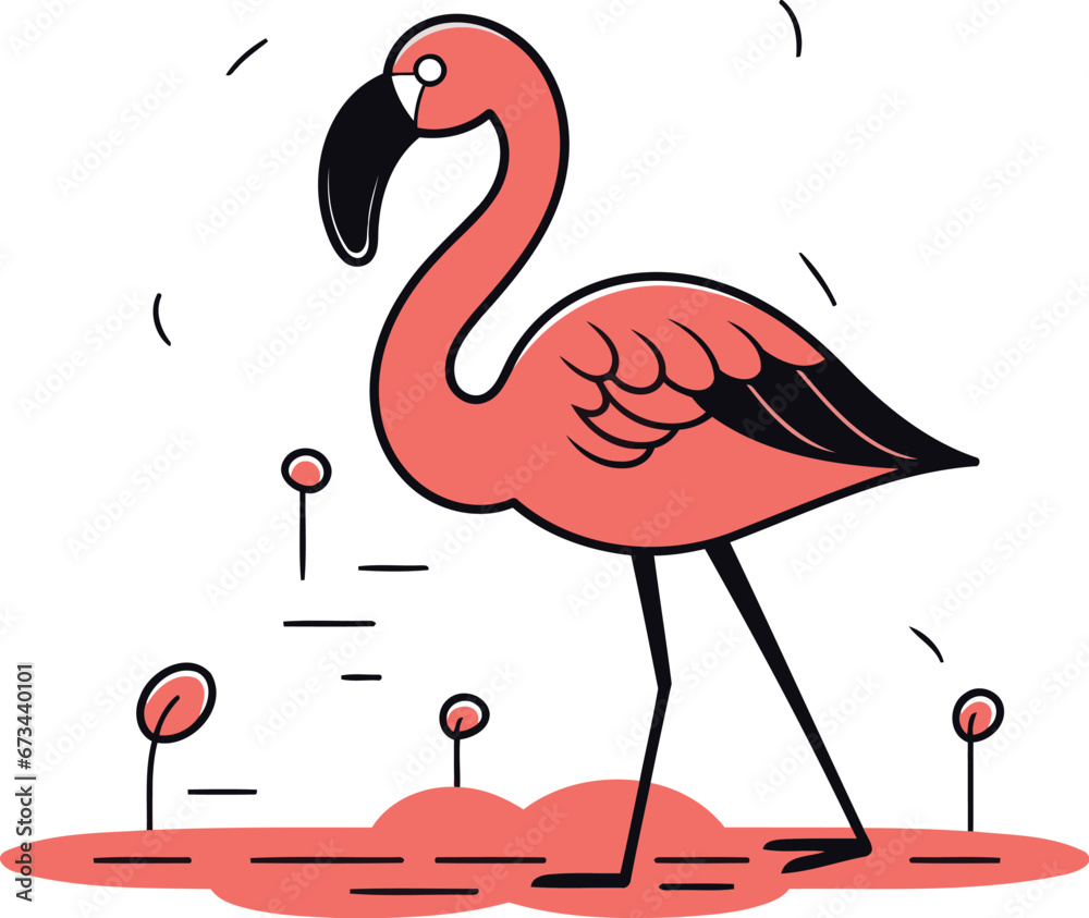 Obraz premium Flamingo bird. Vector illustration in doodle style.