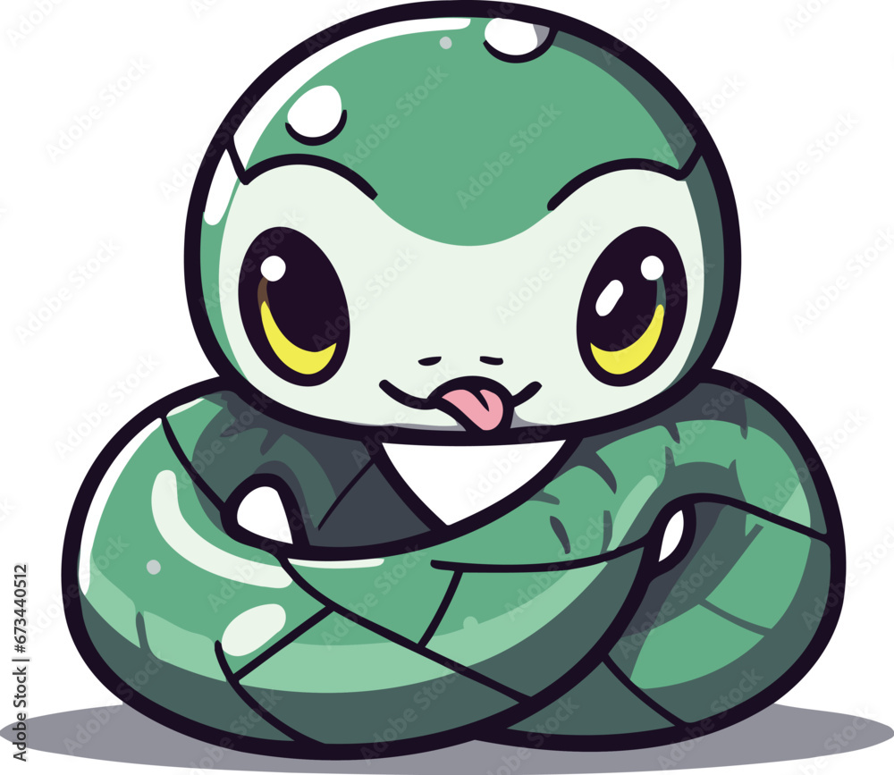 Fototapeta premium Cute snake character cartoon style vector illustration isolated on white background.