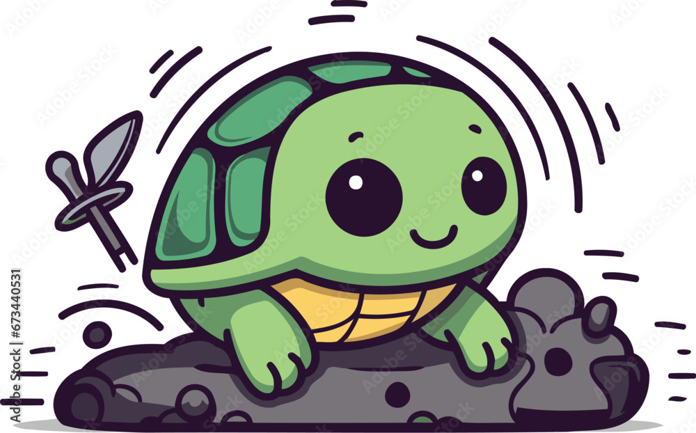 Obraz premium Cute Turtle Cartoon Vector Illustration. Cute Turtle Character.