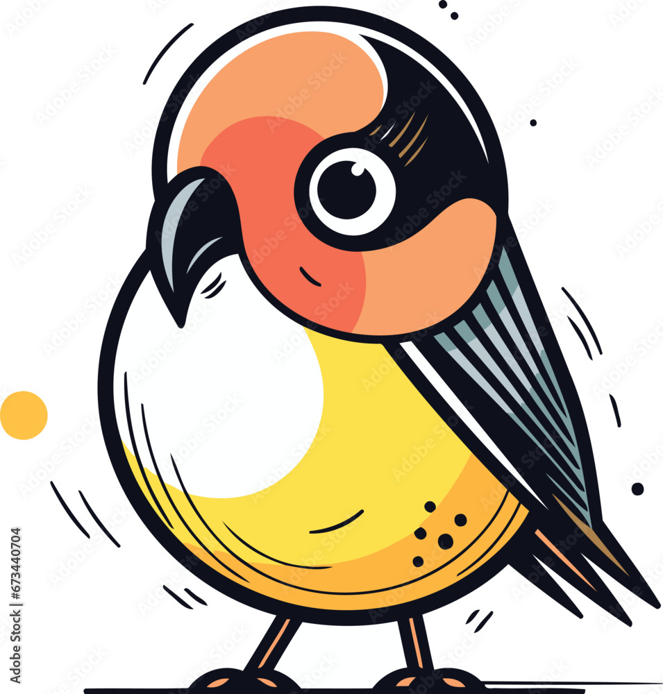 Cute little bird. Vector illustration. Isolated on white background.