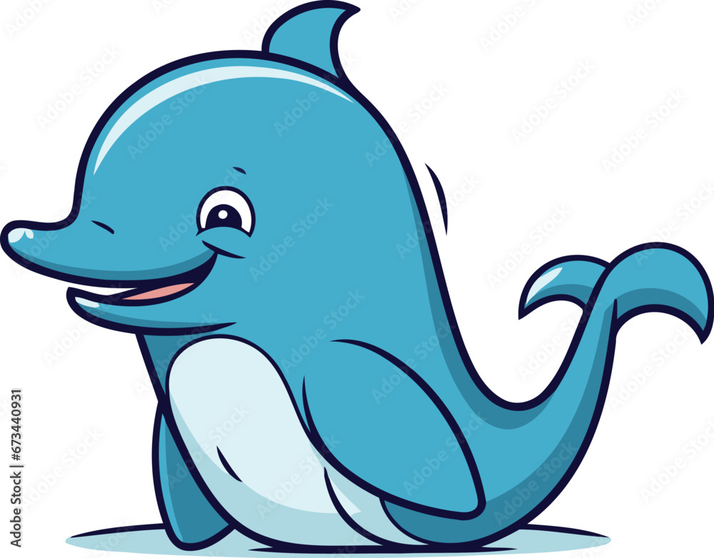 Obraz premium Vector illustration of cute cartoon dolphin. Isolated on white background.