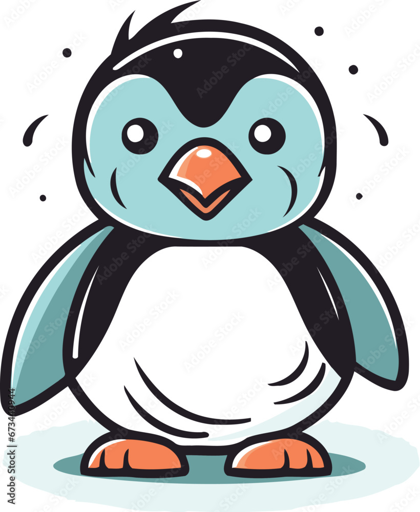 Fototapeta premium Cute penguin. Vector illustration. Isolated on white background.