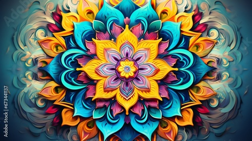 a captivating and intricate mandala, each color tells a unique story in this work of art.
