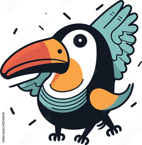 Cute cartoon toucan. Vector illustration. Isolated on white background.