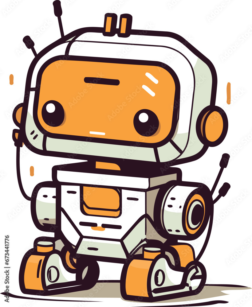 Fototapeta premium Cute cartoon robot. Vector illustration. Isolated on white background.