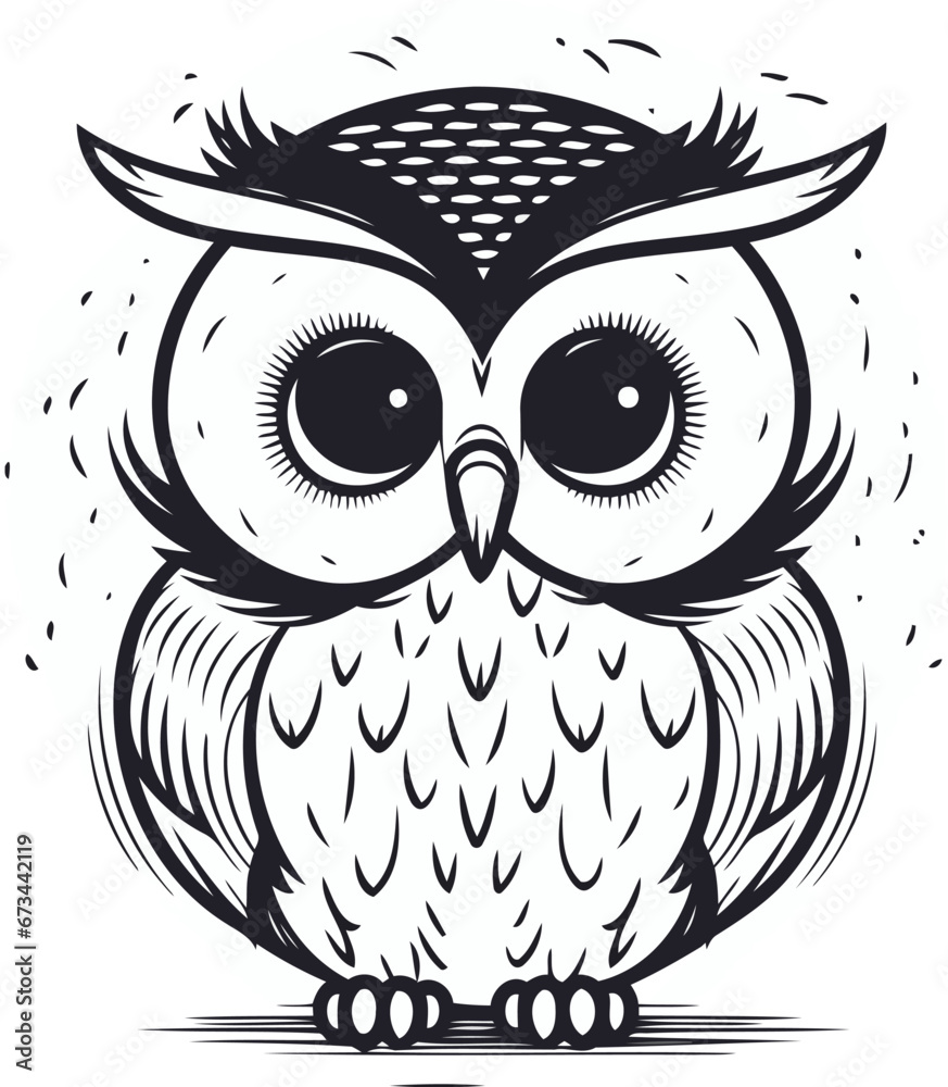 Owl isolated on white background. Vector illustration in retro style.