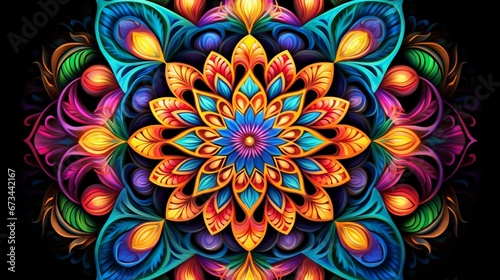 a stunning display of vibrant colors in a breathtaking and kaleidoscopic mandala.