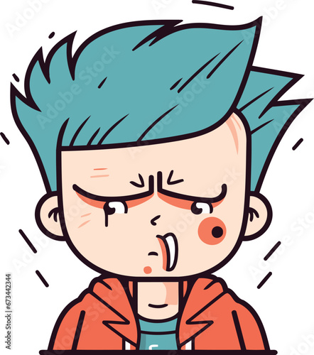 Crying boy cartoon vector illustration. Cartoon angry boy vector illustration.