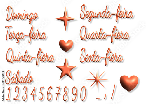 Domingo, segunda, terça, quarta, quinta, sexta fiera, numbers - writen to portoguese - Icons with calendar days Week.. Vector set. Point sticker to decorate diary, scheduler, calendar, planner.	