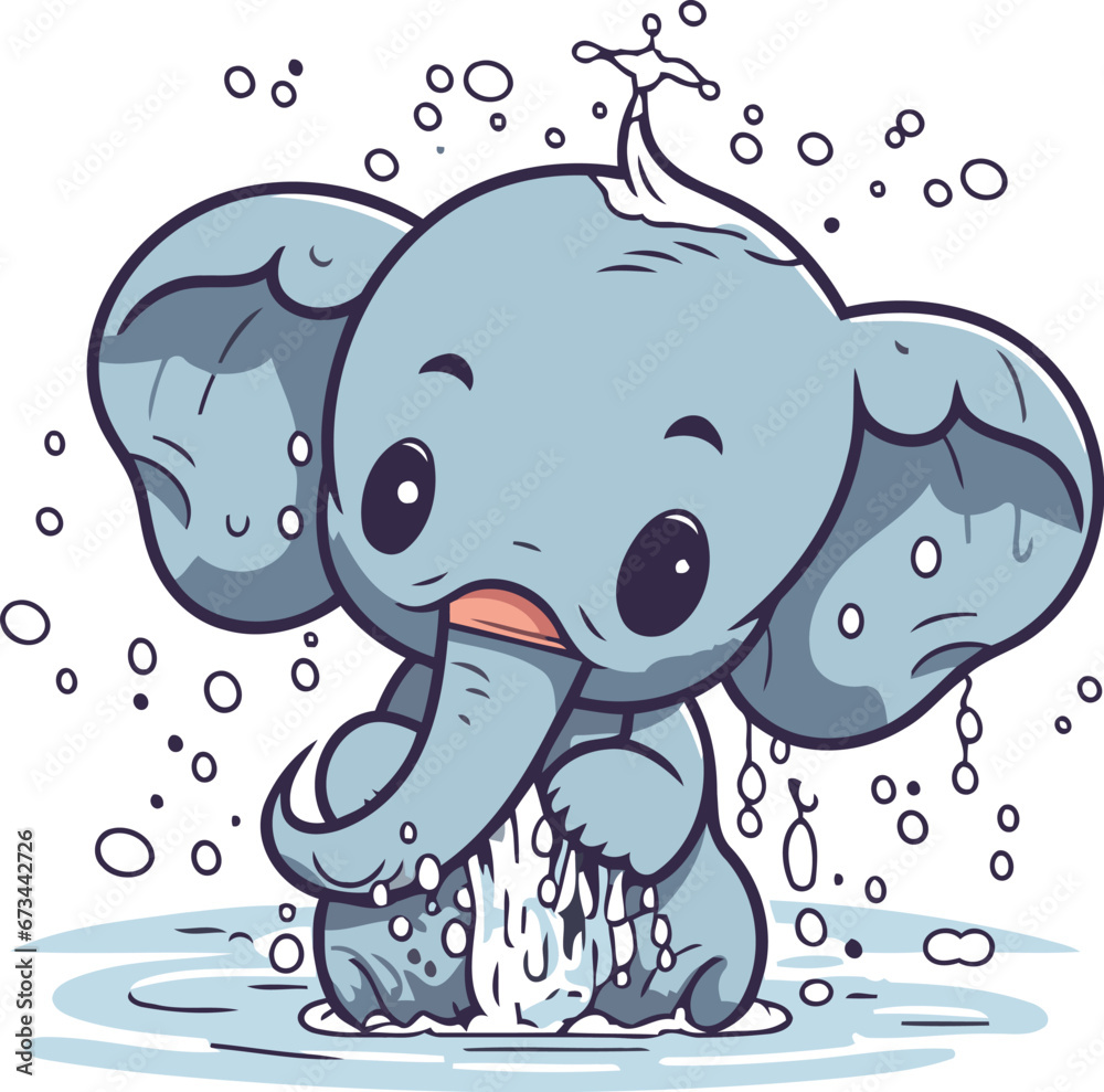 cute cartoon elephant with splashes of water. Vector illustration. cute cartoon elephant with splashes of water. Vector illustration.