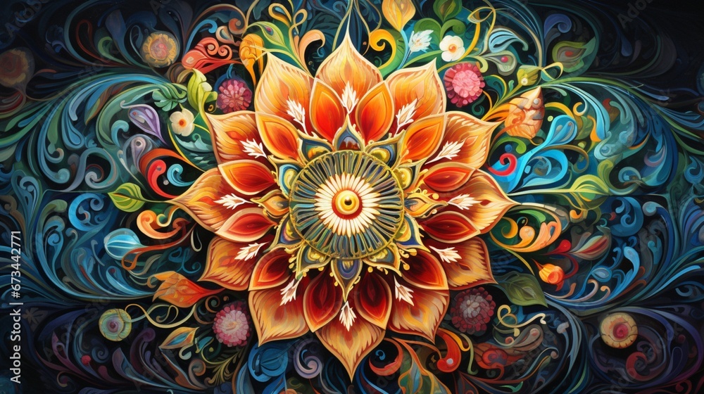 a captivating and intricate mandala, where colors and patterns blend seamlessly. a captivating and intricate mandala, where colors and patterns blend seamlessly.