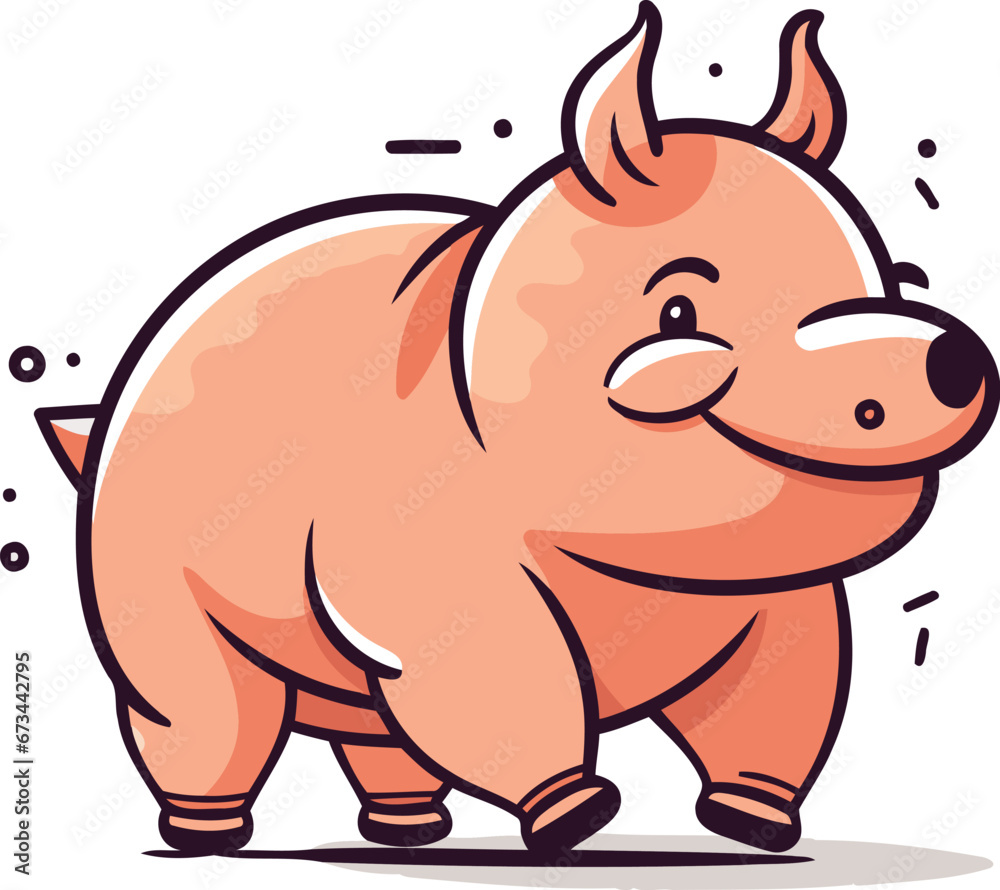 Cute pig cartoon vector illustration. Cute little pig character.